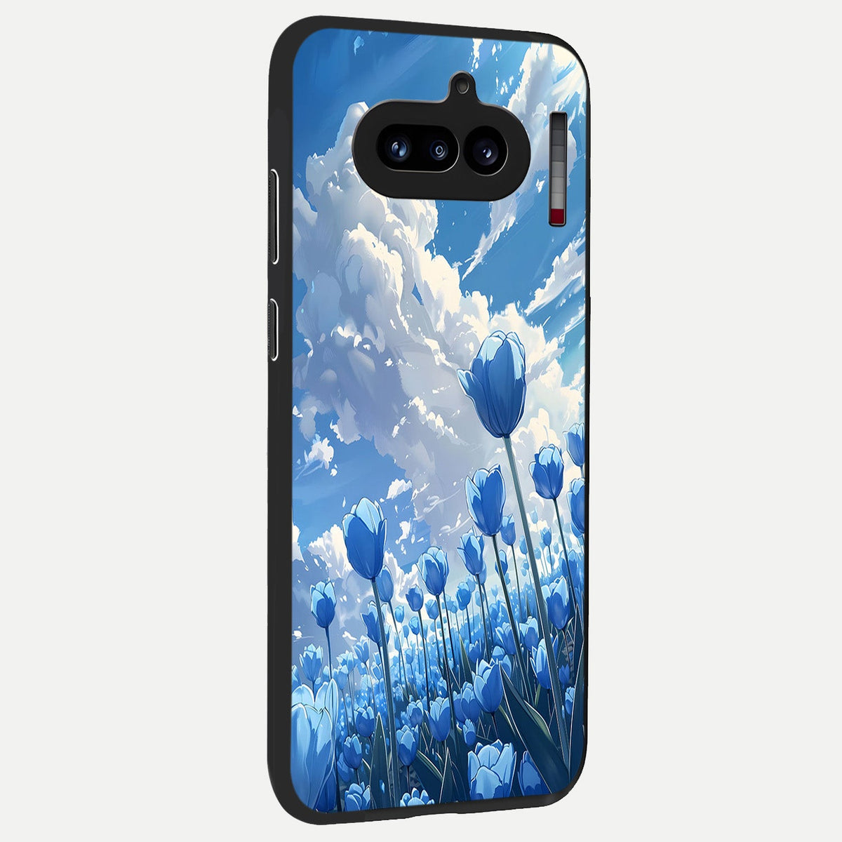  Blue Tulip Clouds back cover For Nothing Phone 4A slim fit glass case with vibrant aesthetic design