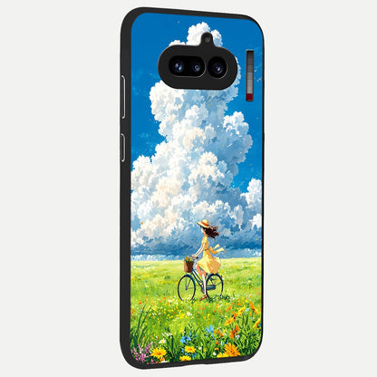  Breezy Meadow Ride back cover For Nothing Phone 4A slim fit glass case with vibrant aesthetic design