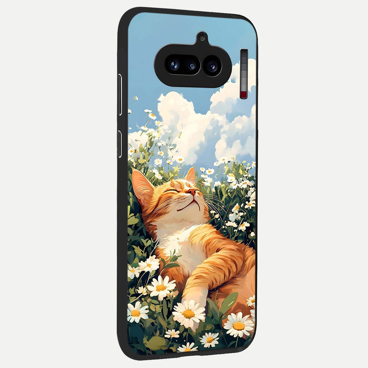  Cat And Flowers View back cover For Nothing Phone 4A slim fit glass case with vibrant aesthetic design