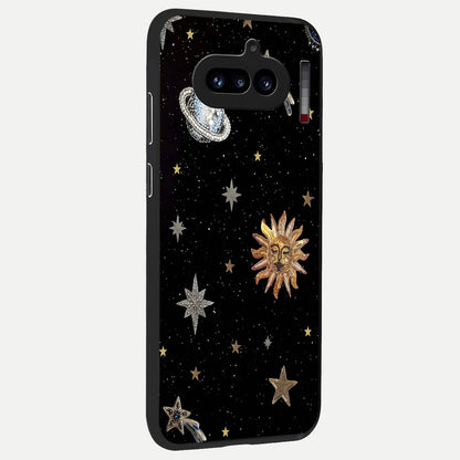  Celestial Moon With Stars back cover For Nothing Phone 4A slim fit glass case with vibrant aesthetic design