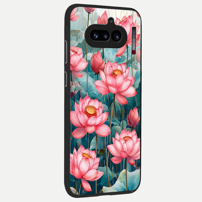  Celestial Pink Lotus back cover For Nothing Phone 4A slim fit glass case with vibrant aesthetic design