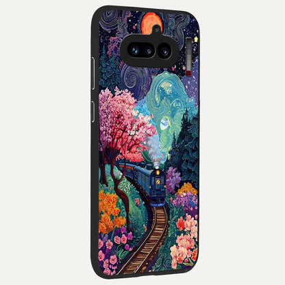  Celestial Train Journey back cover For Nothing Phone 4A slim fit glass case with vibrant aesthetic design