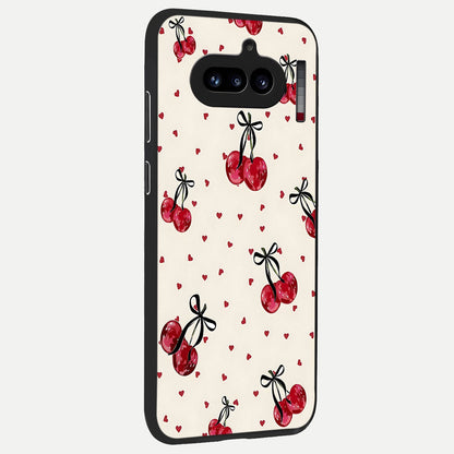  Cherry Heart Bow back cover For Nothing Phone 4A slim fit glass case with vibrant aesthetic design