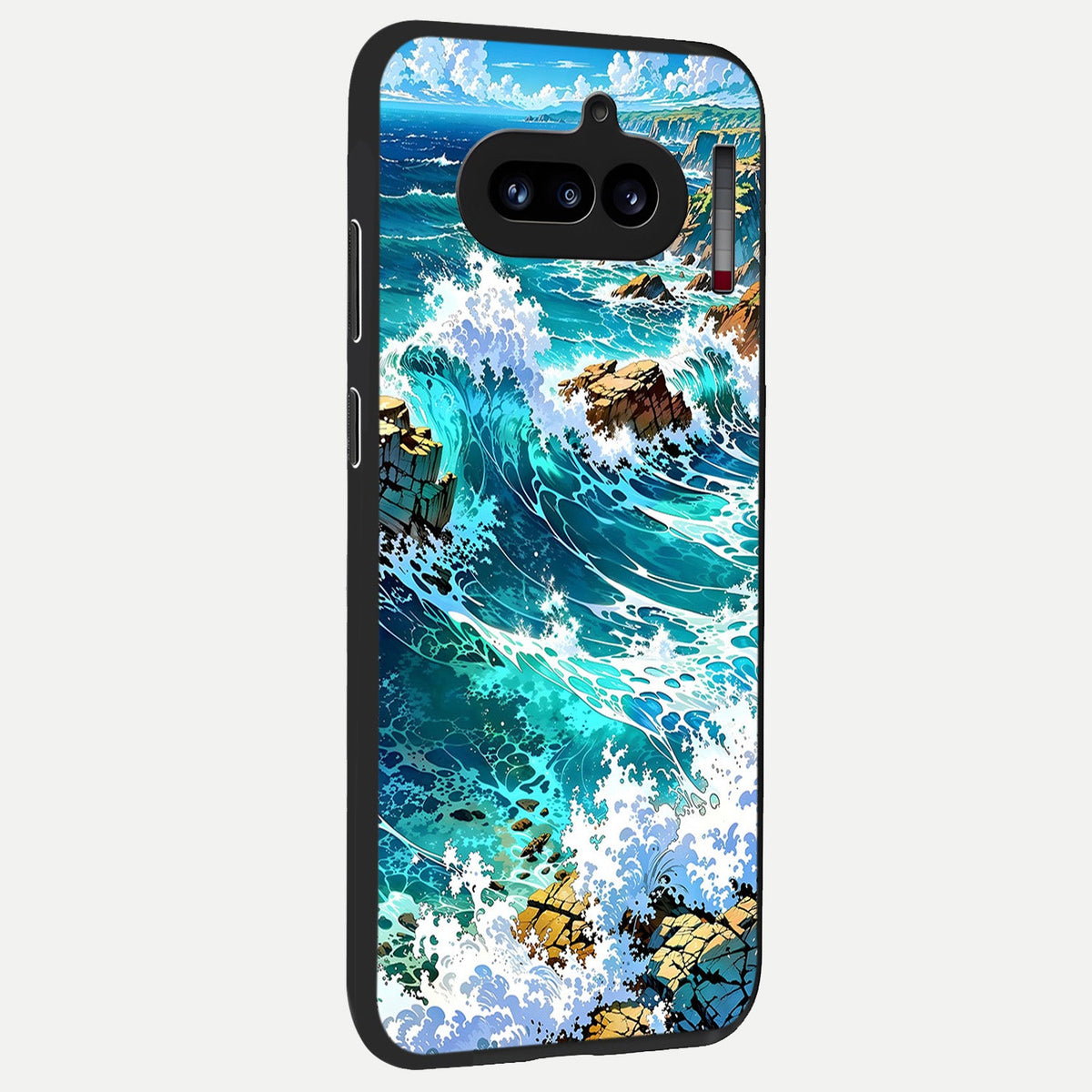  Coastal Blue Waves back cover For Nothing Phone 4A slim fit glass case with vibrant aesthetic design