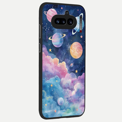  Cosmic Planet Dreams back cover For Nothing Phone 4A slim fit glass case with vibrant aesthetic design