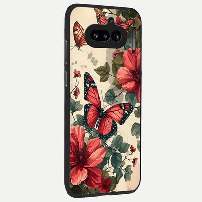  Crimson Butterfly Garden back cover For Nothing Phone 4A slim fit glass case with vibrant aesthetic design