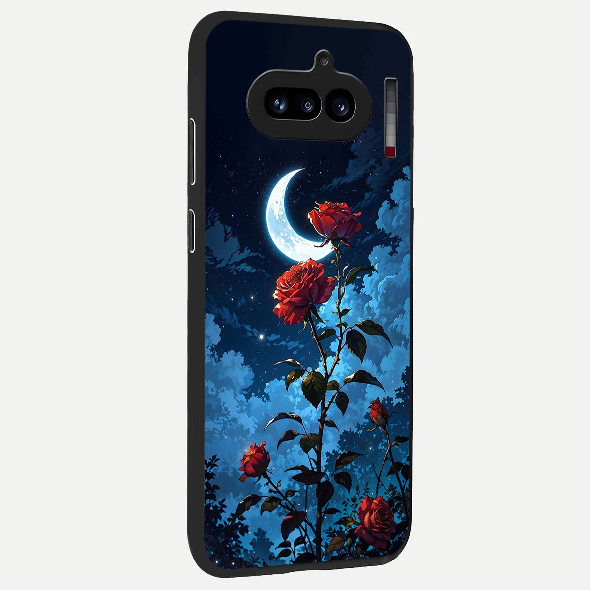  Crimson Rose Moon back cover For Nothing Phone 4A slim fit glass case with vibrant aesthetic design
