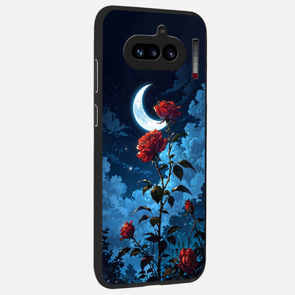  Crimson Rose Moon back cover For Nothing Phone 4A slim fit glass case with vibrant aesthetic design