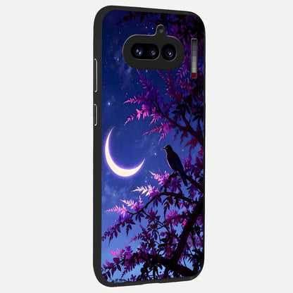 Crow And Moon Scenery back cover For Nothing Phone 4A slim fit glass case with vibrant aesthetic design