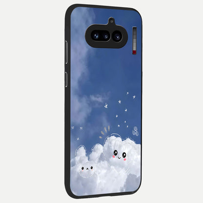  Cute Blossom Cloud back cover For Nothing Phone 4A slim fit glass case with vibrant aesthetic design