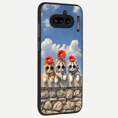  Floral Kitty Squad back cover For Nothing Phone 4A slim fit glass case with vibrant aesthetic design