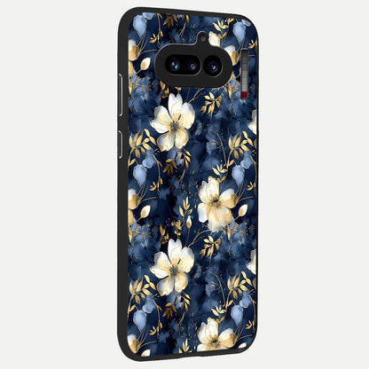  Golden Midnight Bloom back cover For Nothing Phone 4A slim fit glass case with vibrant aesthetic design