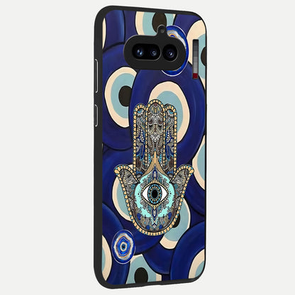  Hamsa Divine Guard back cover For Nothing Phone 4A slim fit glass case with vibrant aesthetic design