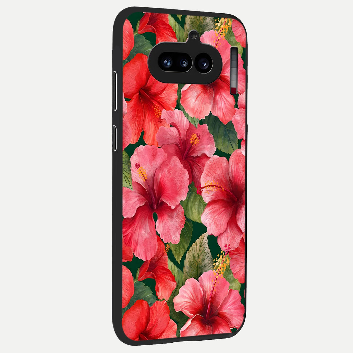  Hibiscus Pattern back cover For Nothing Phone 4A slim fit glass case with vibrant aesthetic design