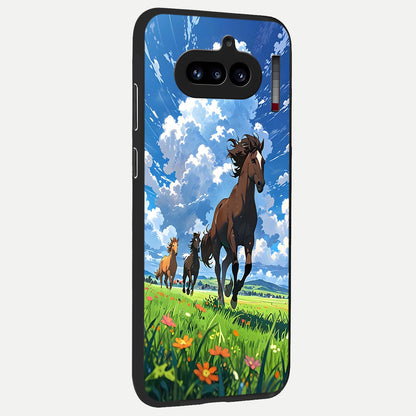 Majestic Horses Galloping back cover For Nothing Phone 4A slim fit glass case with vibrant aesthetic design