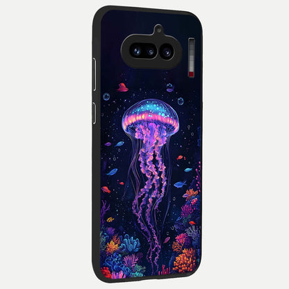  Neon Jellyfish back cover For Nothing Phone 4A slim fit glass case with vibrant aesthetic design