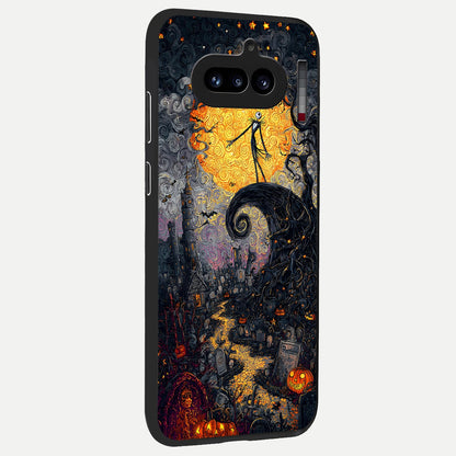  Pumpkin Moon Night back cover For Nothing Phone 4A slim fit glass case with vibrant aesthetic design