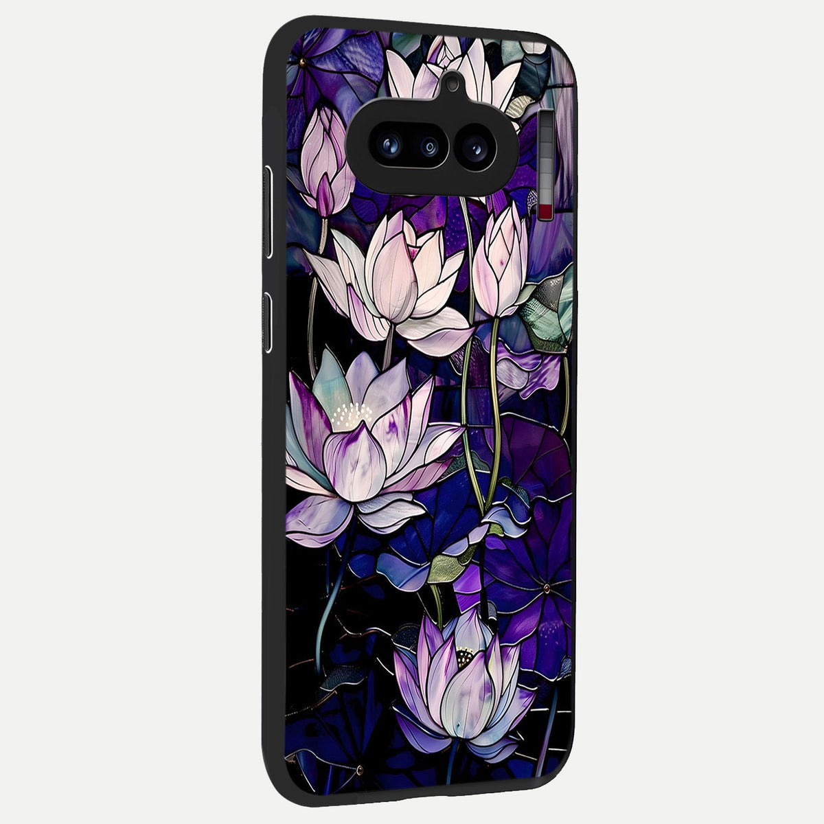  Purple Lotus Pattern back cover For Nothing Phone 4A slim fit glass case with vibrant aesthetic design