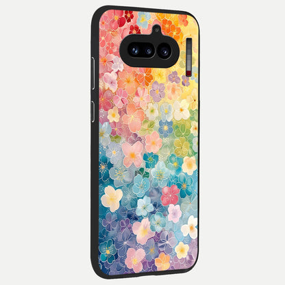  Rainbow Blossom Burst back cover For Nothing Phone 4A slim fit glass case with vibrant aesthetic design