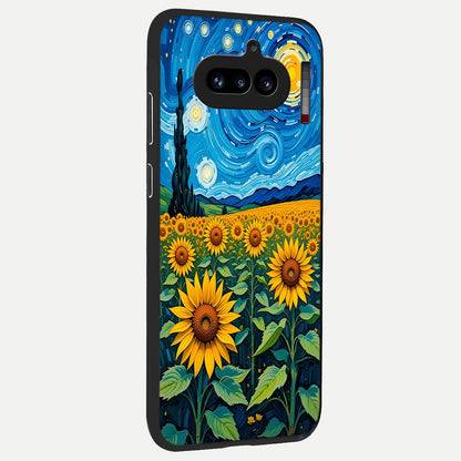  Starry Sunflower Dreams back cover For Nothing Phone 4A slim fit glass case with vibrant aesthetic design