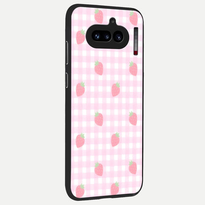  Strawberry Picnic Love back cover For Nothing Phone 4A slim fit glass case with vibrant aesthetic design