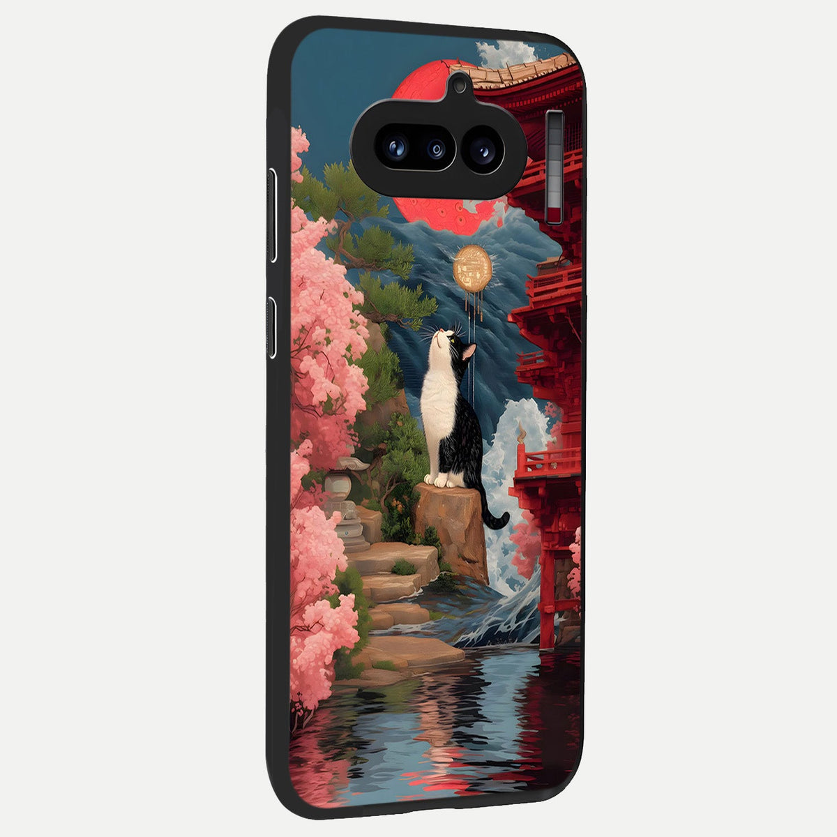  Temple Cat Scenery back cover For Nothing Phone 4A slim fit glass case with vibrant aesthetic design