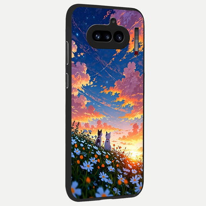  Two Cats Friends back cover For Nothing Phone 4A slim fit glass case with vibrant aesthetic design