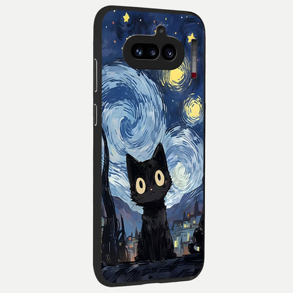  Van Gogh Cat back cover For Nothing Phone 4A slim fit glass case with vibrant aesthetic design