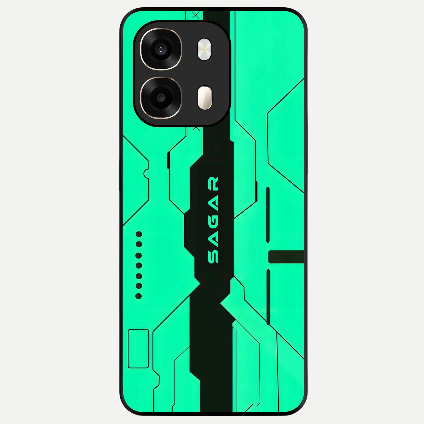  Aqua Tech CYBERPUNK Custom Name Glass Case For Oppo A6  back cover – full design glossy printed glass finish