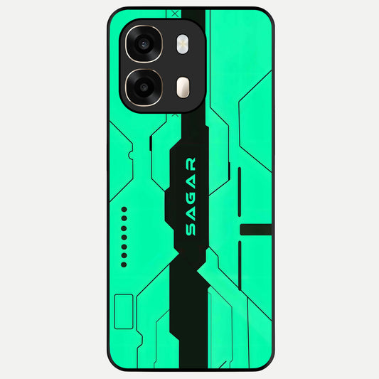  Aqua Tech CYBERPUNK Custom Name Glass Case For Oppo A6  back cover – full design glossy printed glass finish