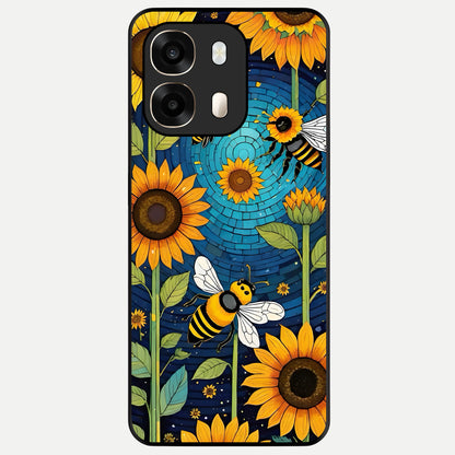  Bees And Sunflowers Glass Case For Oppo A6  back cover – full design glossy printed glass finish
