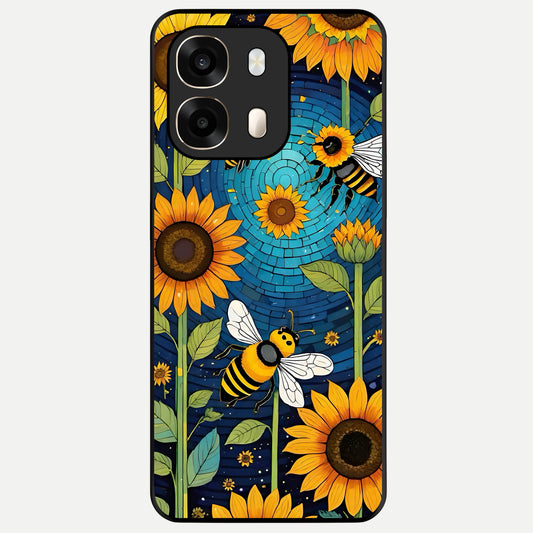  Bees And Sunflowers Glass Case For Oppo A6  back cover – full design glossy printed glass finish