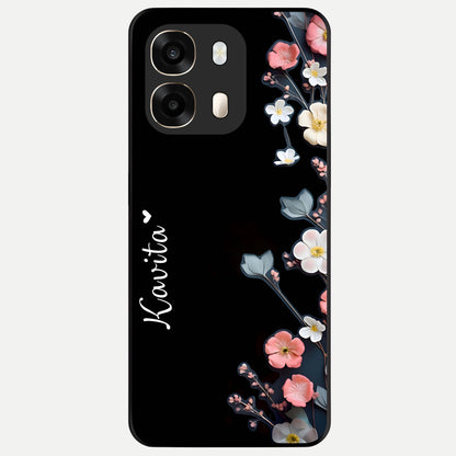  Black Elegance Floral Custom Name Glass Case For Oppo A6  back cover – full design glossy printed glass finish