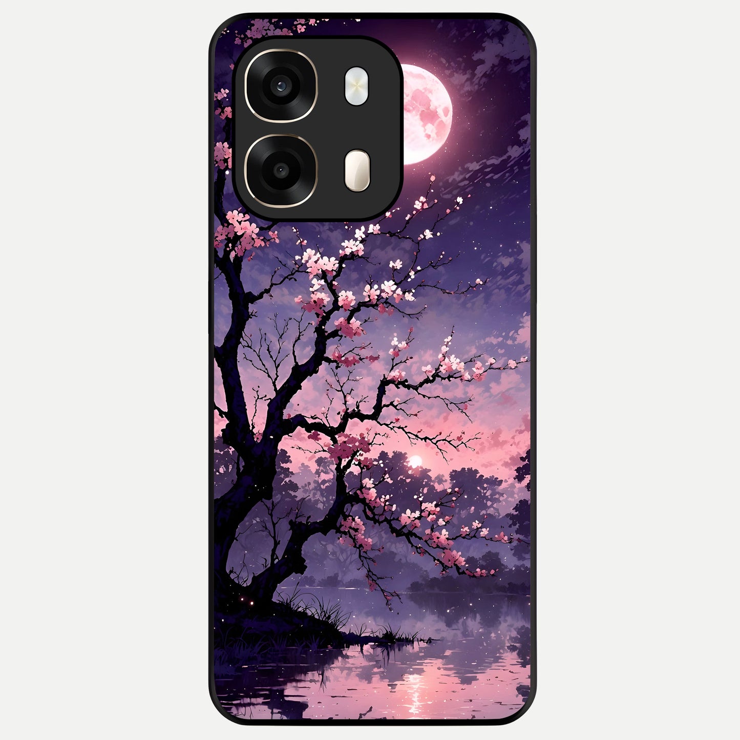  Blossom Pink Moon Glass Case For Oppo A6  back cover – full design glossy printed glass finish