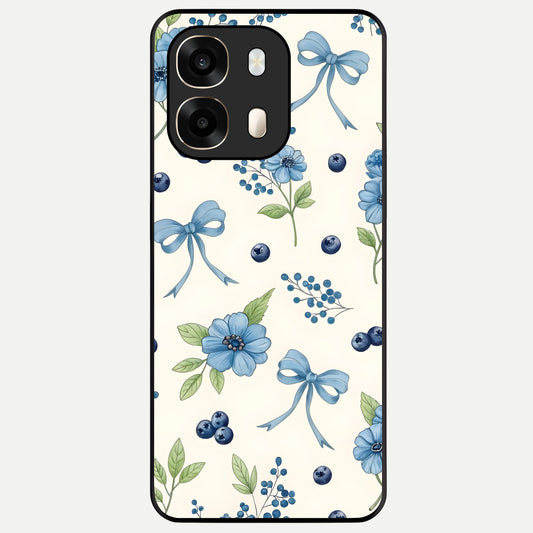  Blue Flower And Bow Glass Case For Oppo A6  back cover – full design glossy printed glass finish