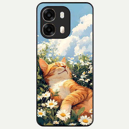  Cat And Flowers View Glass Case For Oppo A6  back cover – full design glossy printed glass finish