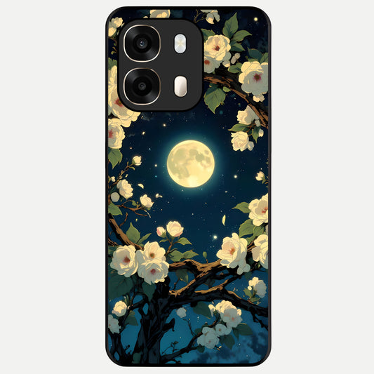  Celestial Moon And Flower Glass Case For Oppo A6  back cover – full design glossy printed glass finish