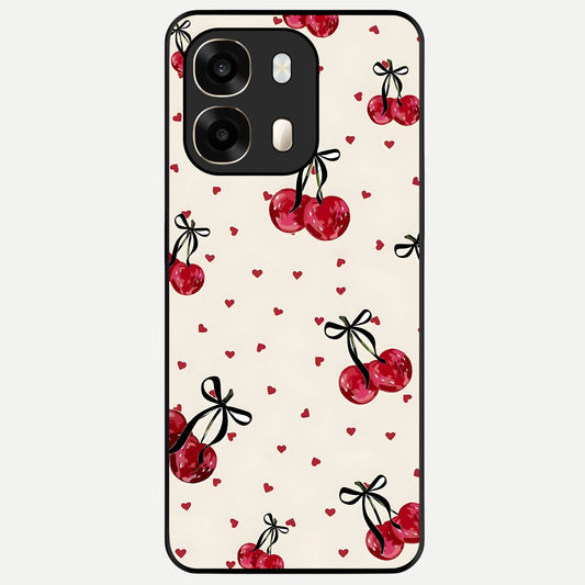  Cherry Heart Bow Glass Case For Oppo A6  back cover – full design glossy printed glass finish