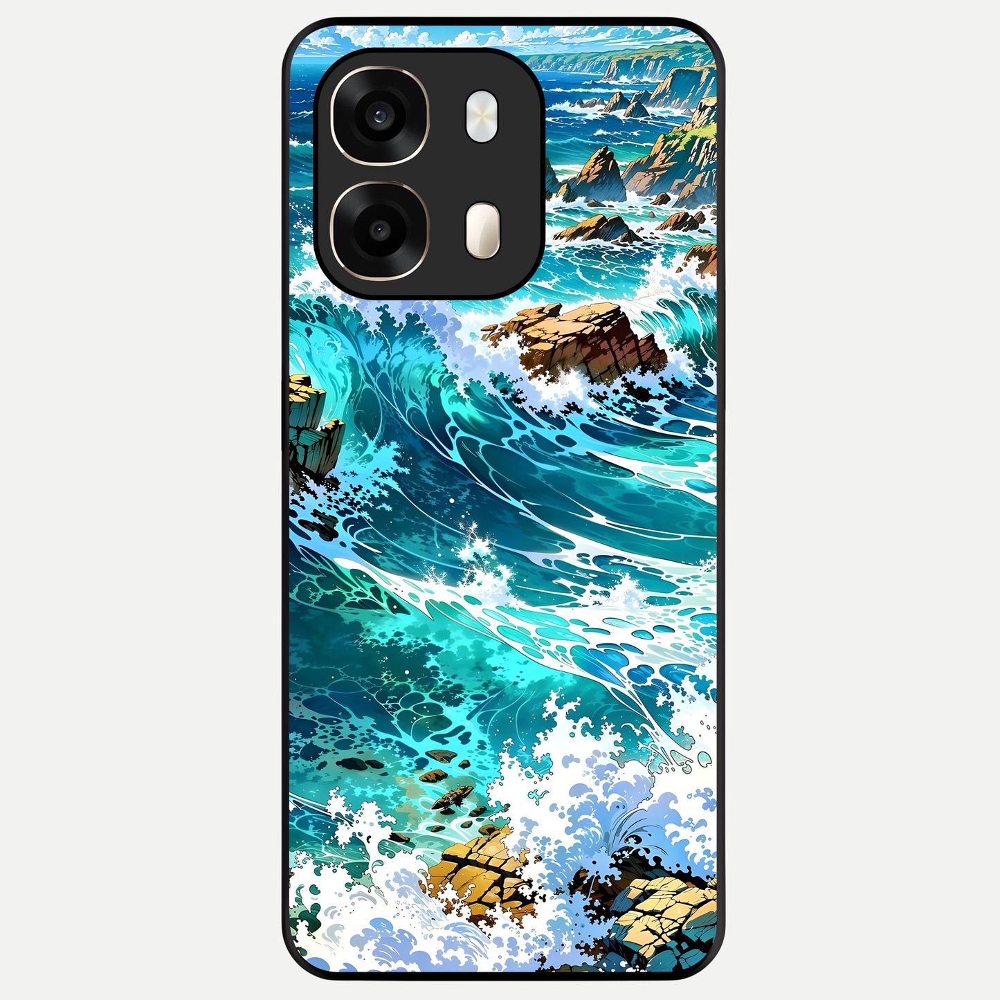 Coastal Blue Waves Glass Case For Oppo A6  back cover – full design glossy printed glass finish