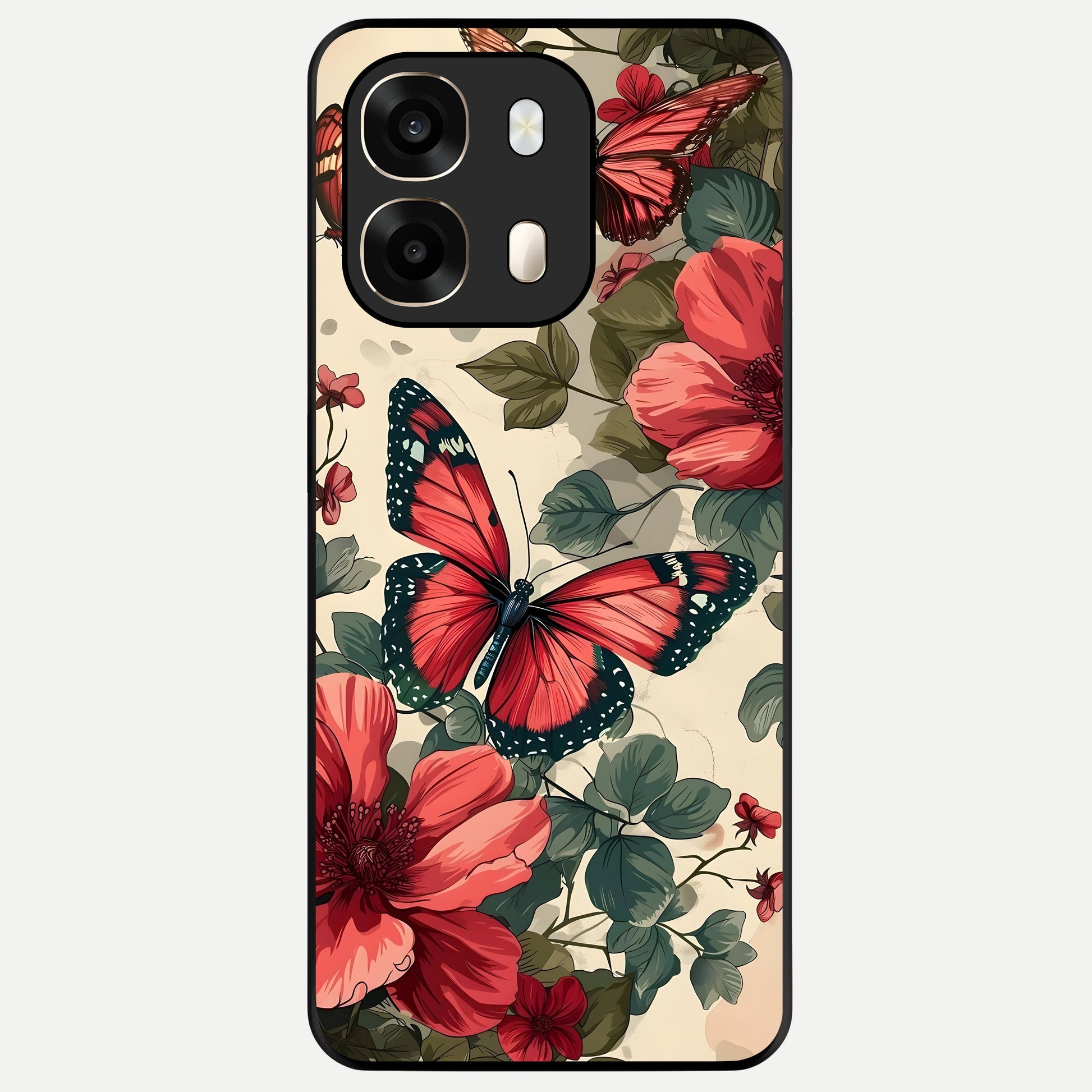  Crimson Butterfly Garden Glass Case For Oppo A6  back cover – full design glossy printed glass finish