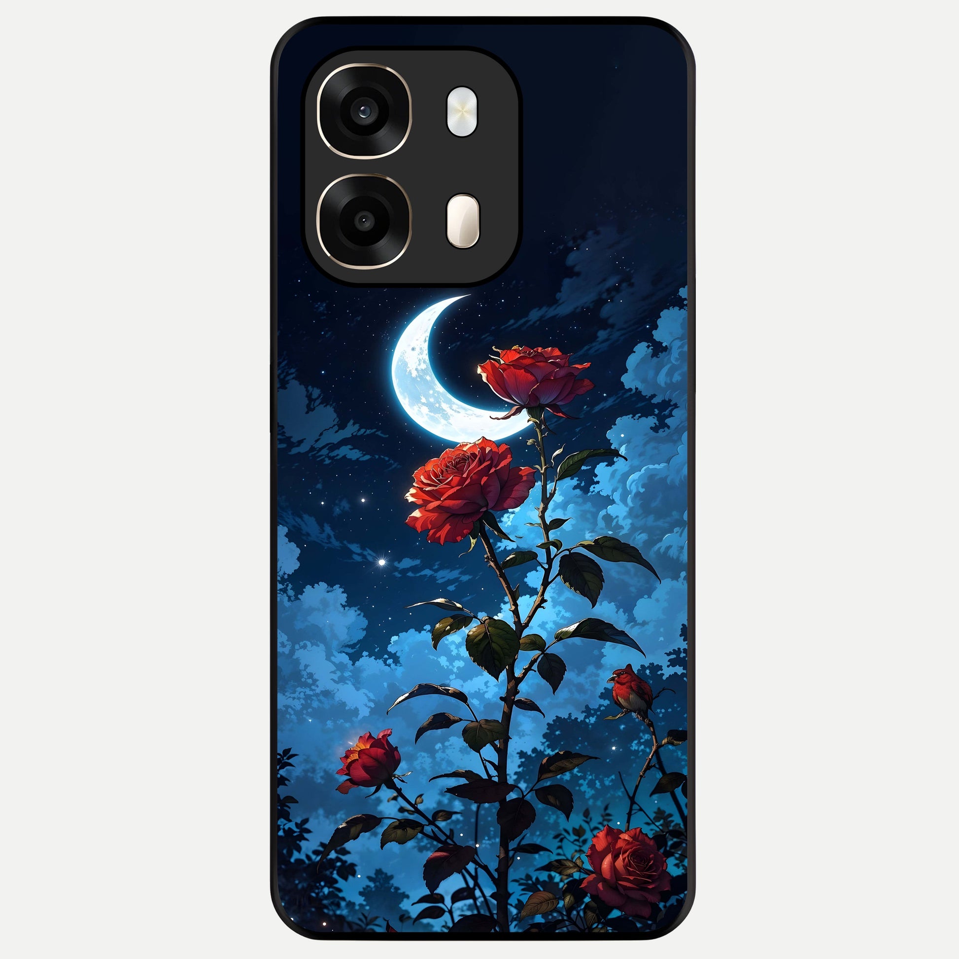  Crimson Rose Moon Glass Case For Oppo A6  back cover – full design glossy printed glass finish