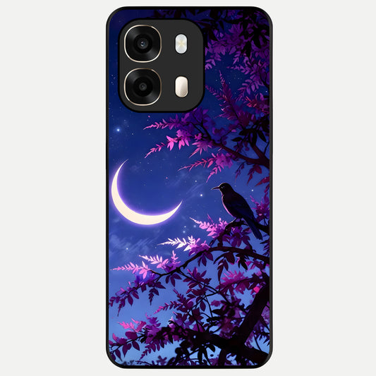  Crow And Moon Scenery Glass Case For Oppo A6  back cover – full design glossy printed glass finish