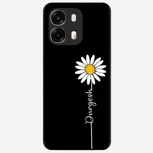  Custom Name White Flower Glass Case For Oppo A6  back cover – full design glossy printed glass finish