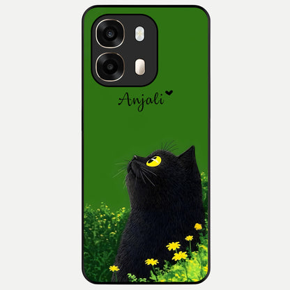  Emerald Cat Custom Name Glass Case For Oppo A6  back cover – full design glossy printed glass finish