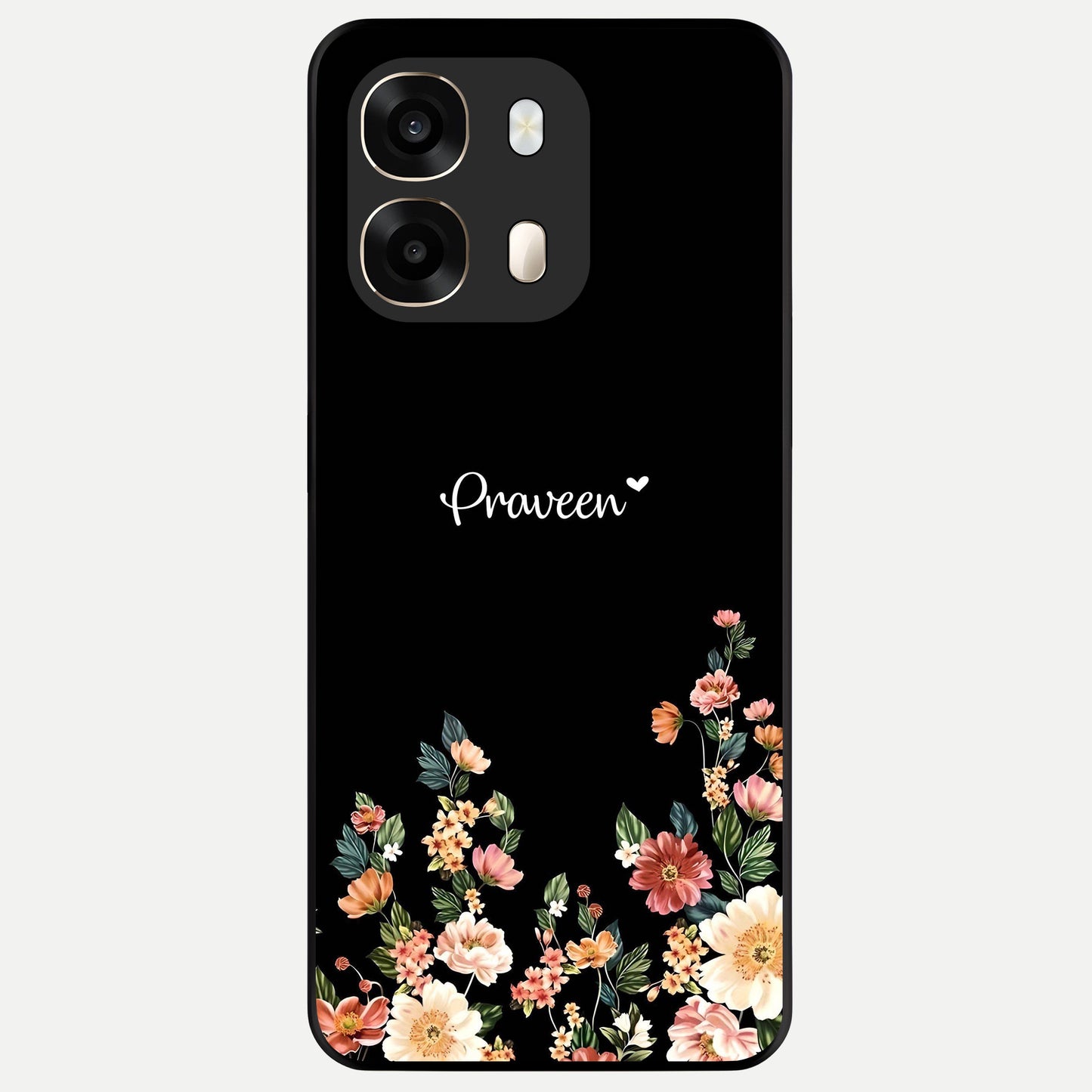  Floral Design Personalized Custom Name Glass Case For Oppo A6  back cover – full design glossy printed glass finish