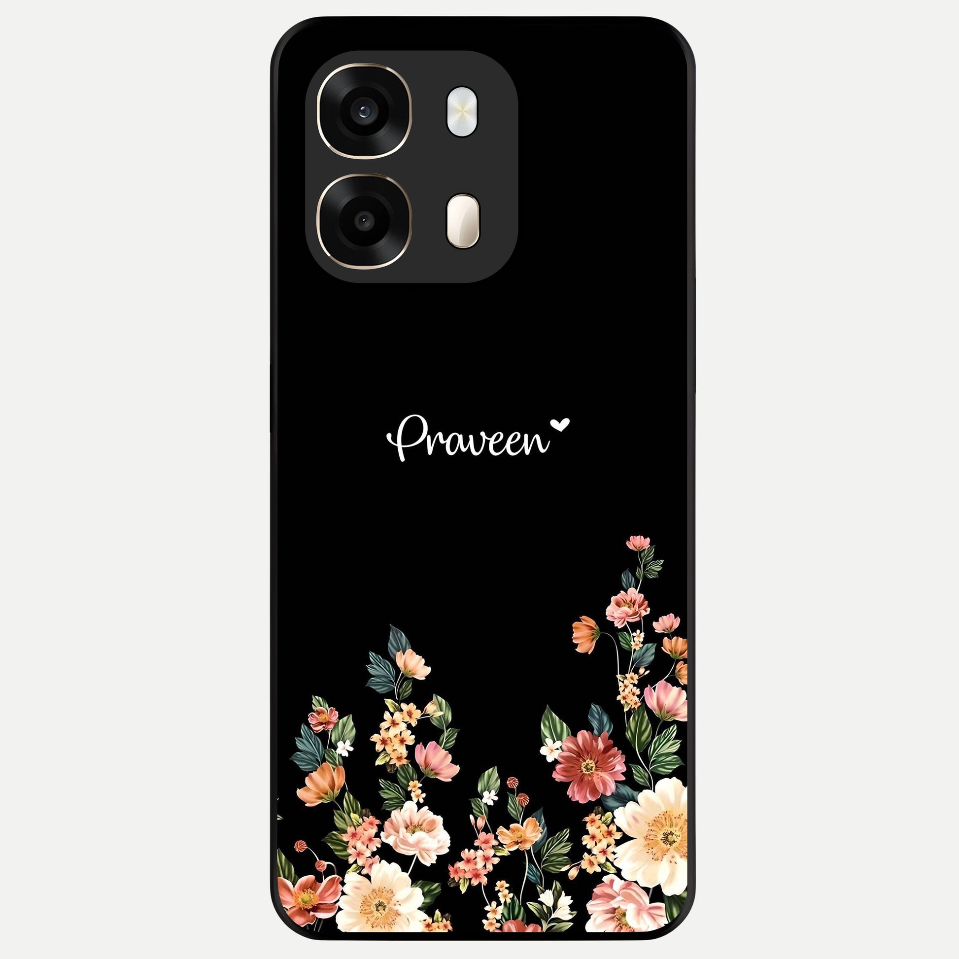  Floral Design Personalized Custom Name Glass Case For Oppo A6  back cover – full design glossy printed glass finish