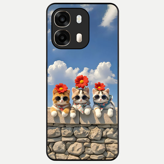  Floral Kitty Squad Glass Case For Oppo A6  back cover – full design glossy printed glass finish
