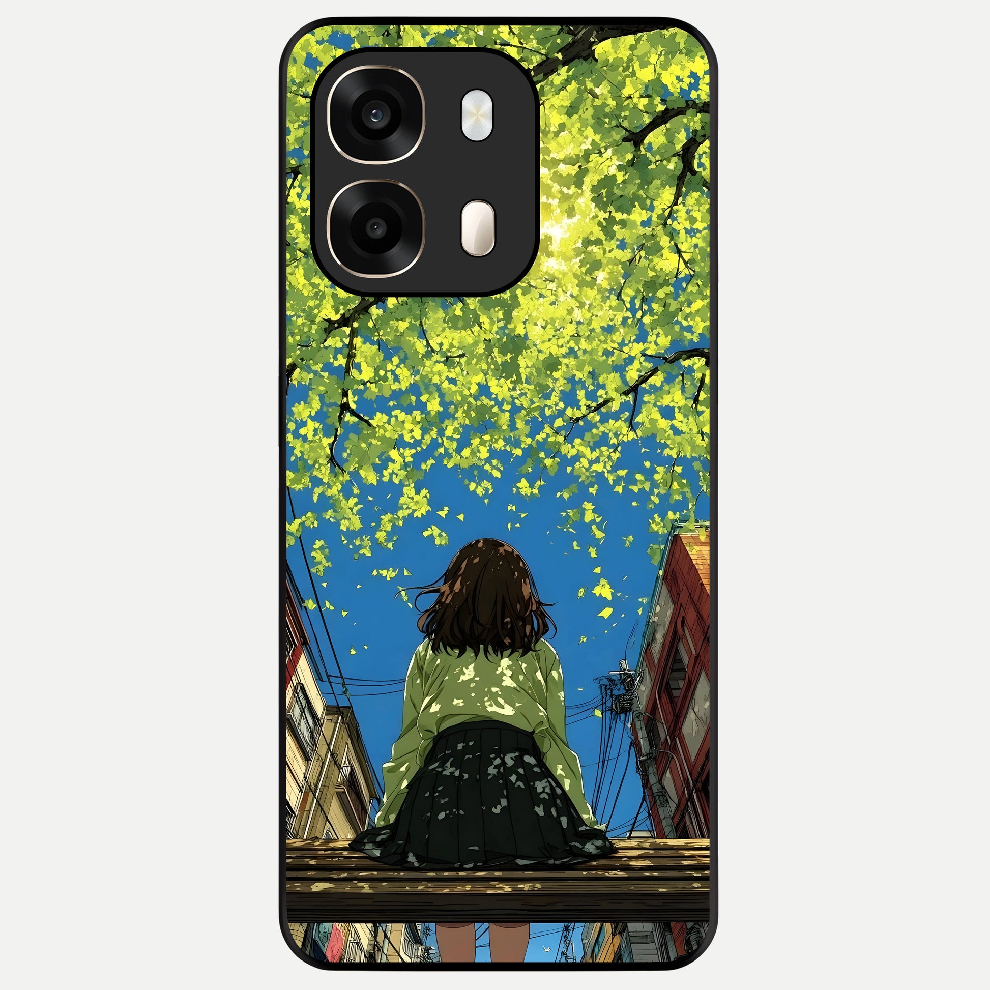  Golden Leaves Glow Glass Case For Oppo A6  back cover – full design glossy printed glass finish