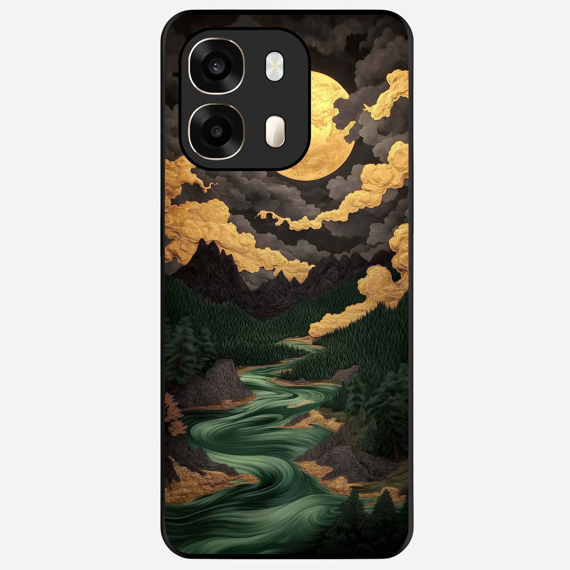  Golden River Moon Glass Case For Oppo A6  back cover – full design glossy printed glass finish