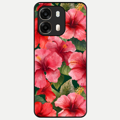  Hibiscus Pattern Glass Case For Oppo A6  back cover – full design glossy printed glass finish